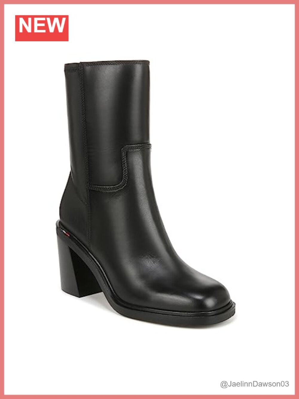 Leather Chunky Heel Mid Calf Booties Square Toe Side Zip